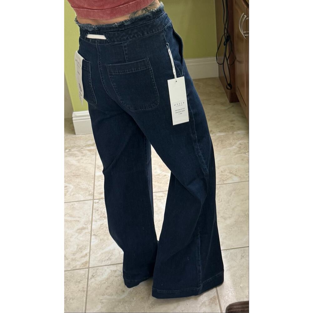 Risen Jeans Mid Rise Dark Wash Wide Leg Pants with Tie Waistband NWT Small $128 - Picture 8 of 10